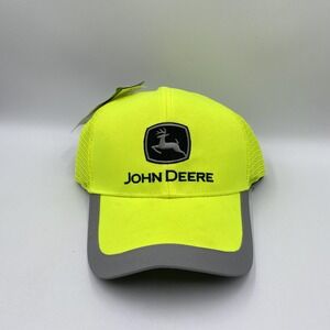 John Deere Hat Cap Snap‎ Back Neon Yellow Mesh Trucker Reflective Mens One Size